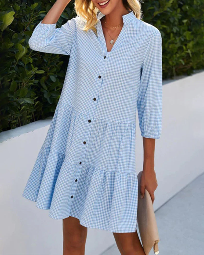 CM | Mini Vestido de Cuello en V Estilo Camisa Suelta para Mujer