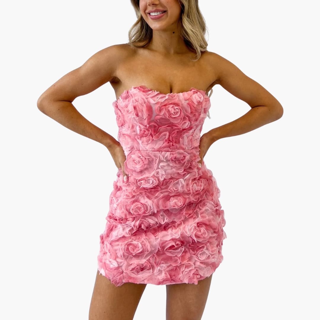 CM | Mini vestido de mujer sin tirantes con textura floral para el verano