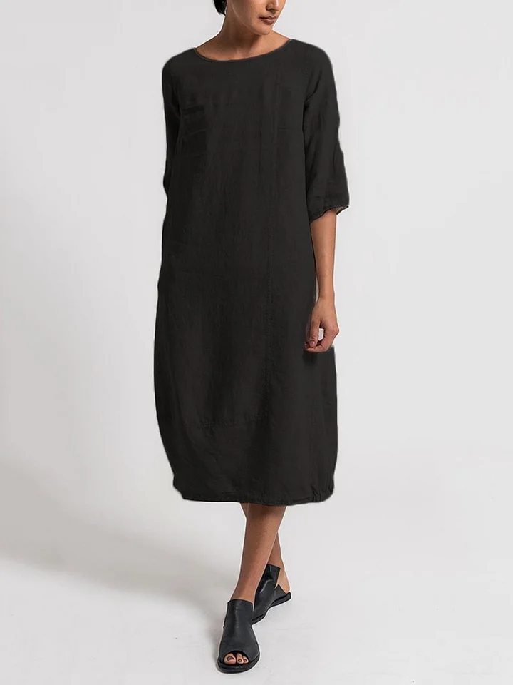 CM | Alice - Vestido informal monocolor con escote redondo y mangas 3/4