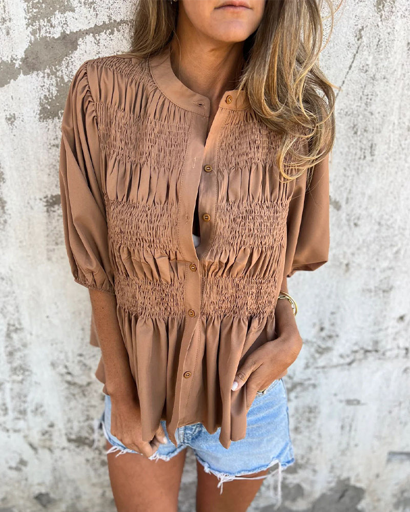CM | Blusa Casual Moda Manga Corta Unicolor