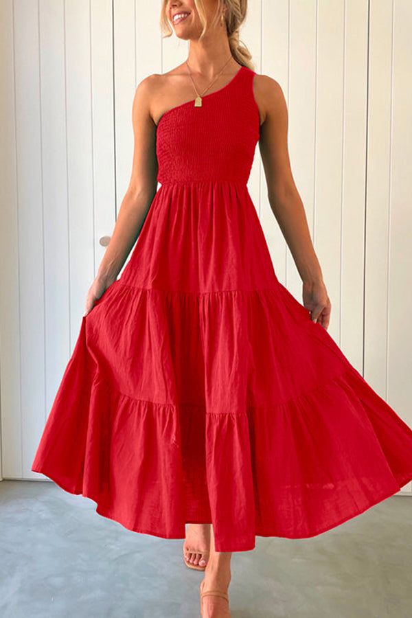 CM | maxi vestido sin hombros, sin mangas y con volantes