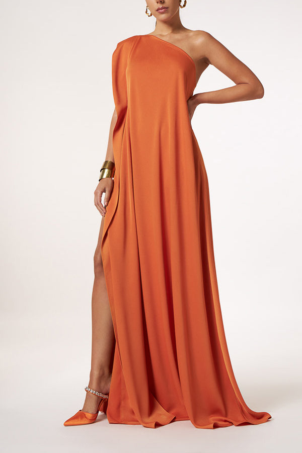 CM | Atemporal encanto de un solo hombro A-line elegante vestido maxi