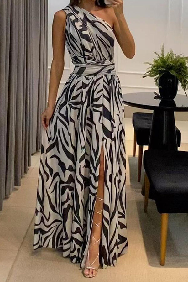 CM | Sexy Vestido largo estampado sin mangas y con abertura en la espalda