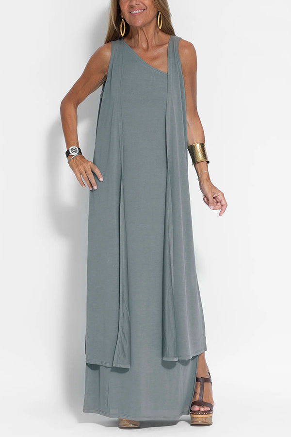 CM | Vestido maxi de un hombro con abertura relajada, impecable y libre