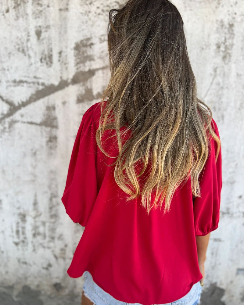 CM | Blusa Casual Moda Manga Corta Unicolor