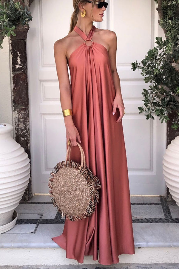 CM | Elegante y fabuloso maxi vestido de fiesta / vocación satinado halter sin espalda