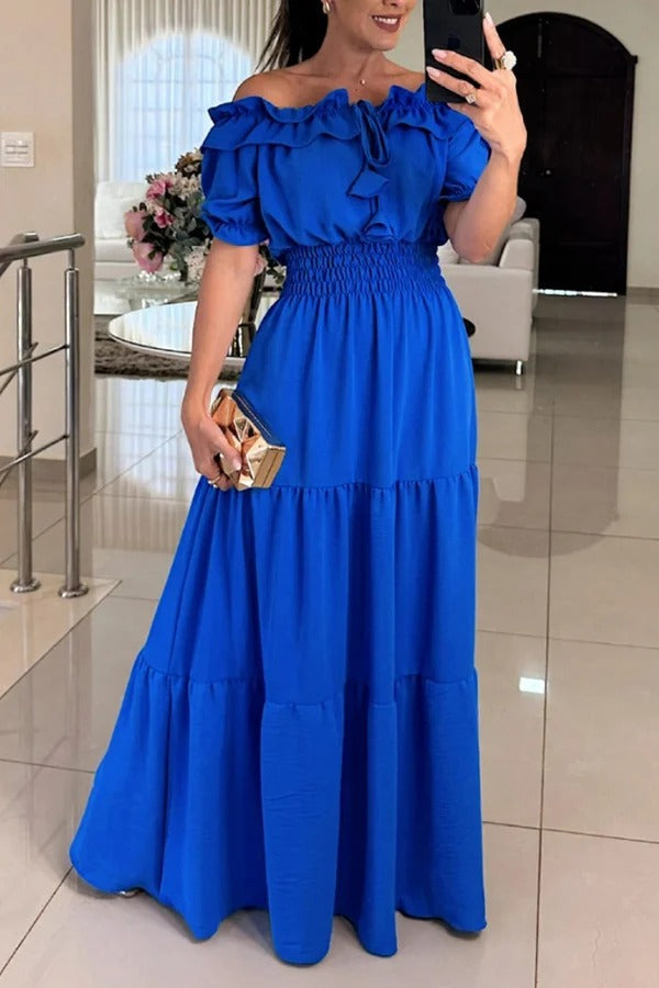 CM | Admit Your Feelings Vestido maxi con hombros al descubierto y cintura fruncida
