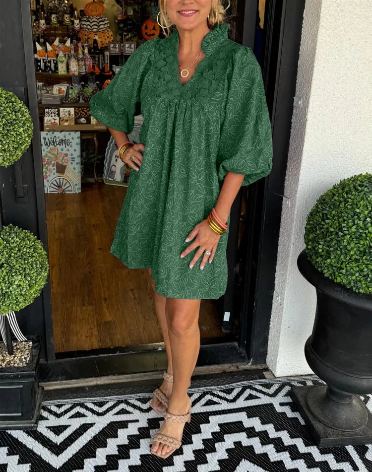 CM | Vestido corto de jacquard con mangas abullonadas