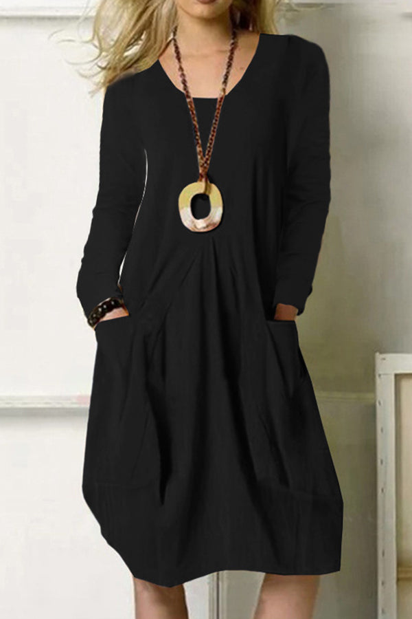 CM | Loose Casual Vestido Largo Unicolor Vestido Bolsillo