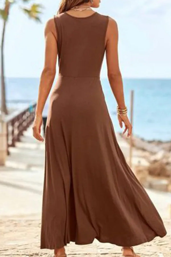 CM | maxi vestido marrón sin mangas y escote en V