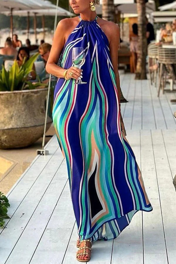 CM | Cena en Phuket Vestido maxi con borlas y estampado de olas de colores