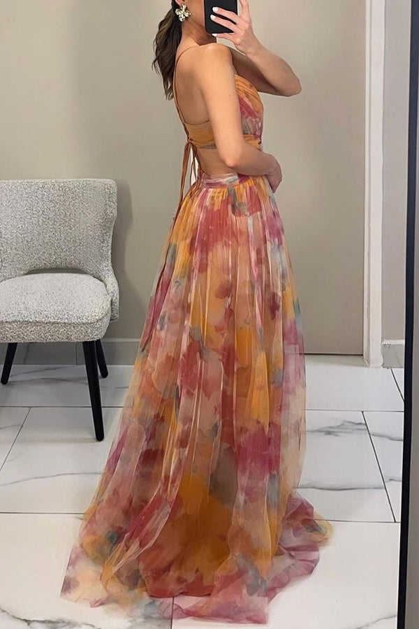 CM | Donita- Elegante vestido largo con lazada y estampado