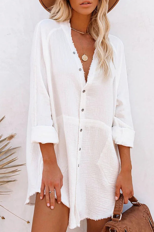 CM | Chaqueta suelta de longitud media Casual Camisa de color sólido Mini Vestido