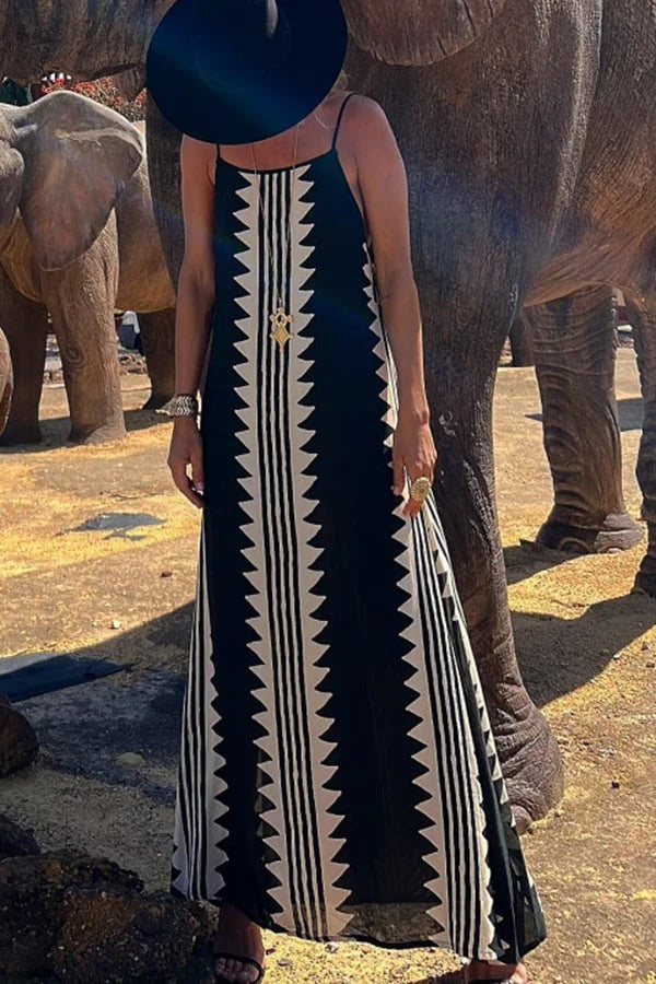 CM | Take A Trip Maxi Vestido con estampado étnico sin espalda y línea A