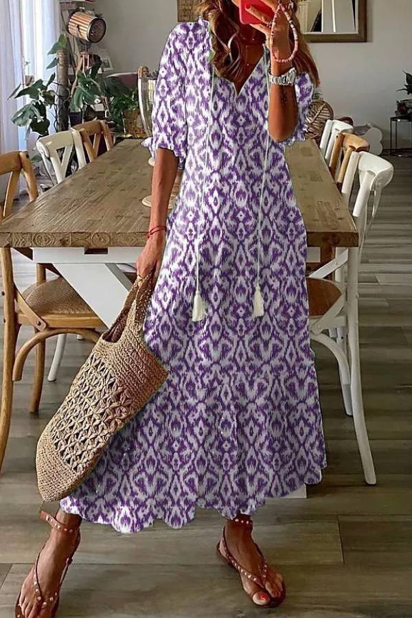 CM | Estampado geométrico Vestido maxi casual con cuello en V