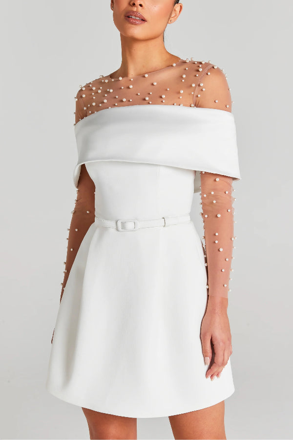 CM | Elegante Noche Solapa Bandeau Cinturón Desmontable Bolsillo Mini Vestido