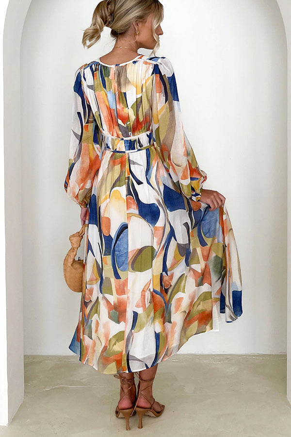 CM | Eclipse Season maxi vestido estampado de manga larga con mangas fluidas