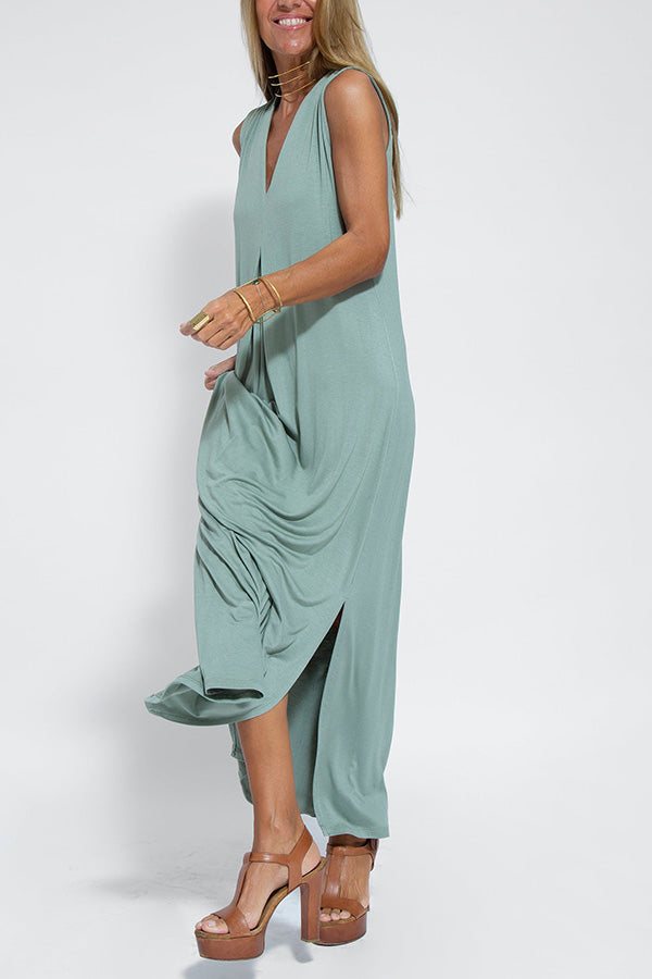 CM | Elegant is forever maxi vestido de punto de color sólido con abertura sin mangas