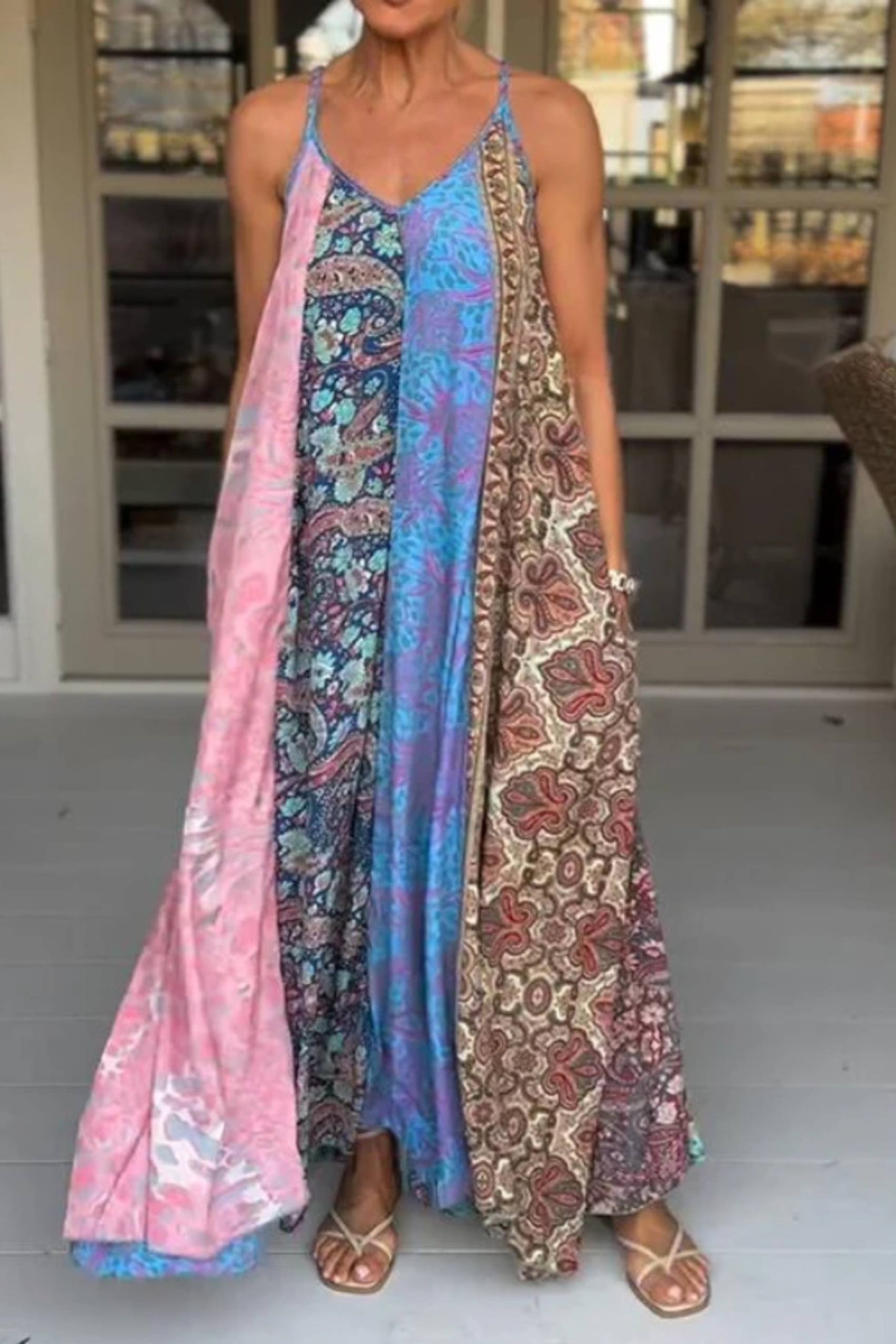 CM | Vestido de fiesta suelto estampado único con dobladillo ancho maxi vestido