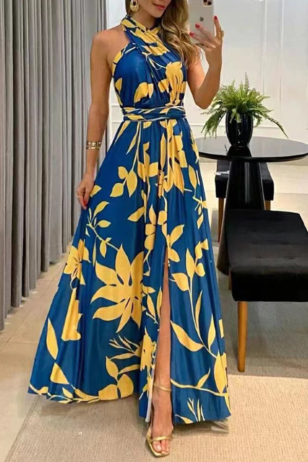 CM | Sexy Vestido largo estampado sin mangas y con abertura en la espalda