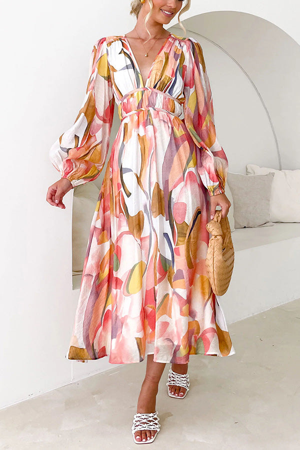 CM | Eclipse Season maxi vestido estampado de manga larga con mangas fluidas