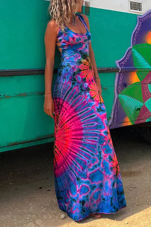 CM | Maxi vestido con encaje y estampado batik
