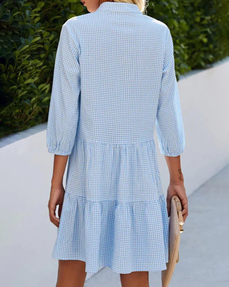 CM | Mini Vestido de Cuello en V Estilo Camisa Suelta para Mujer
