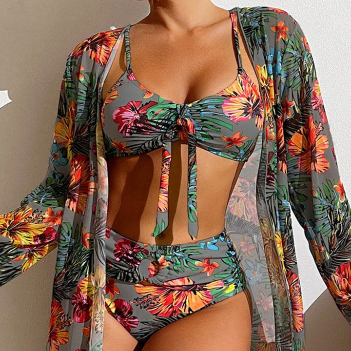 CM | Bikini floral de 3 piezas con toldo