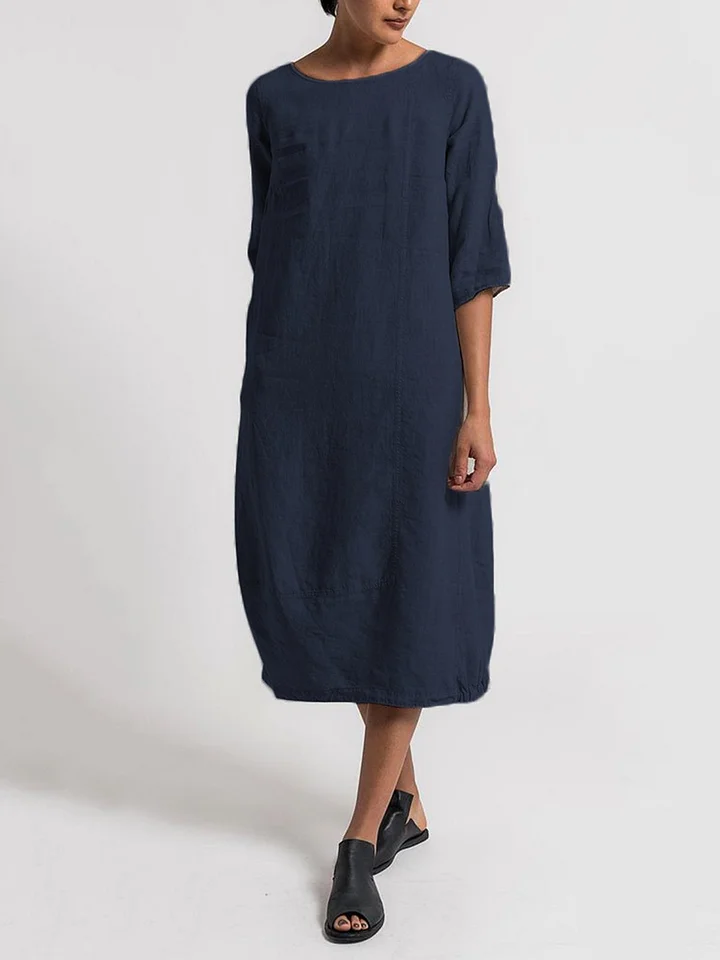 CM | Alice - Vestido informal monocolor con escote redondo y mangas 3/4