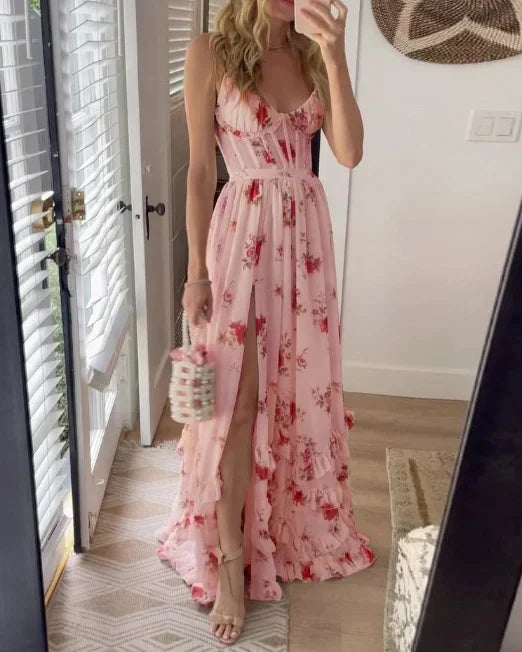 CM | Maxi vestido con abertura plisada floral