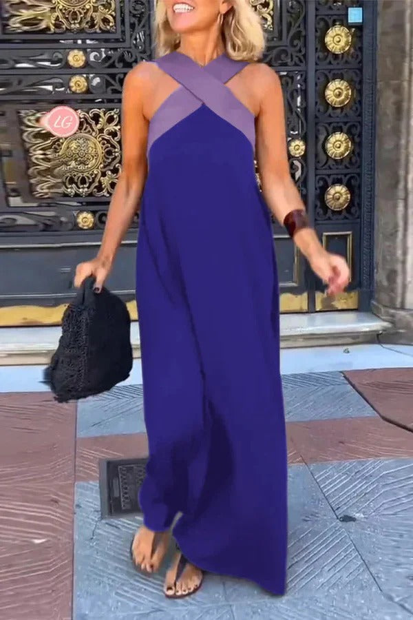 CM | Elegante maxi vestido cruzado sin espalda y sin mangas