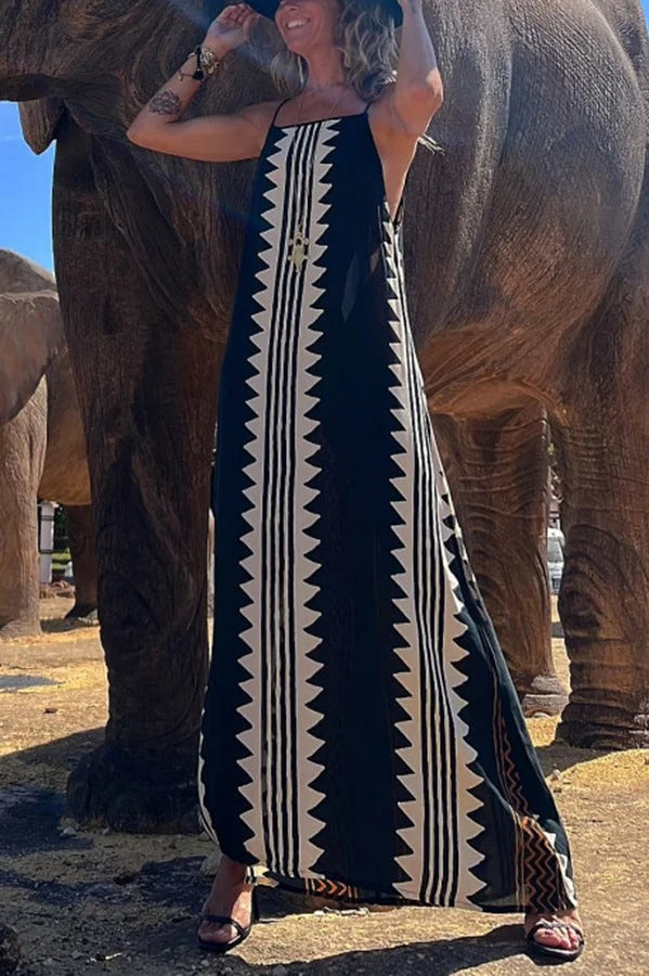 CM | Take A Trip Maxi Vestido con estampado étnico sin espalda y línea A