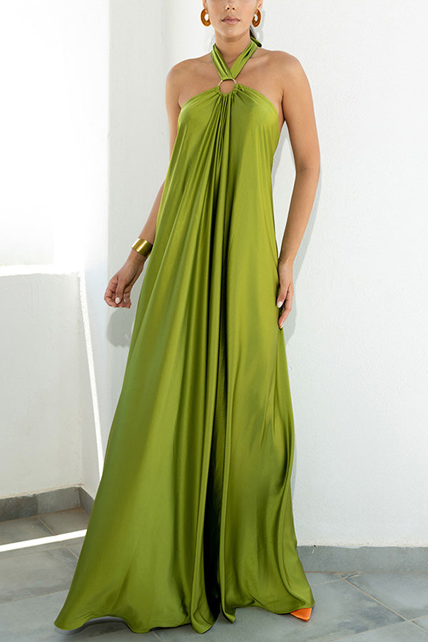 CM | Elegante y fabuloso maxi vestido de fiesta / vocación satinado halter sin espalda