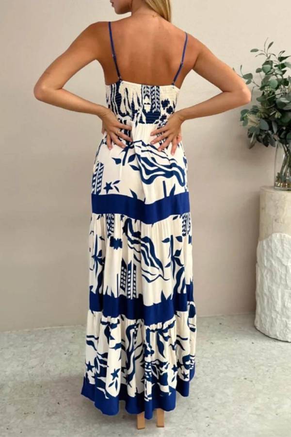 CM | Elegante maxi vestido con volantes y estampado floral