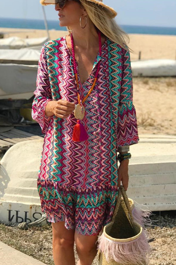 CM | Hailee Mini Vestido Casual de Playa con Estampado de Ondas de Colores