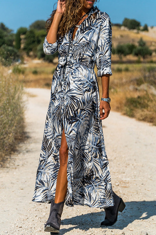 CM | maxi vestido con solapa y estampado boho