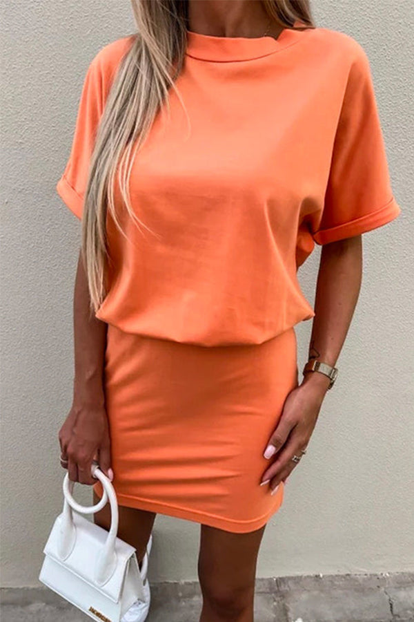 CM | Cuello redondo Manga corta Sólido entallado Mini Vestido