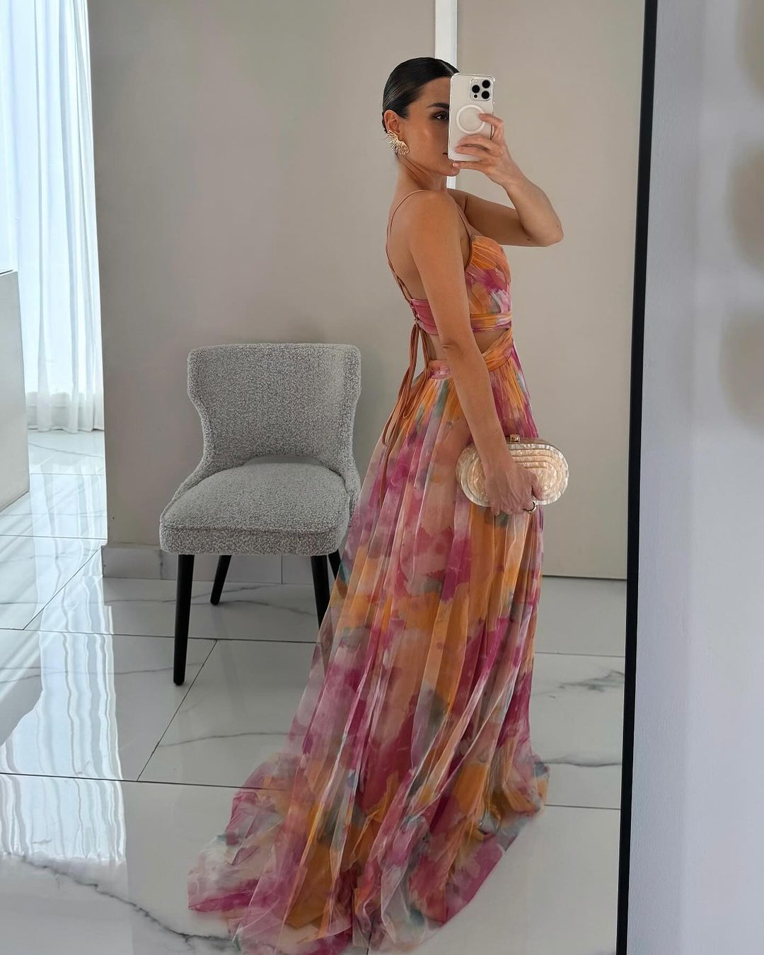 CM | Donita- Elegante vestido largo con lazada y estampado