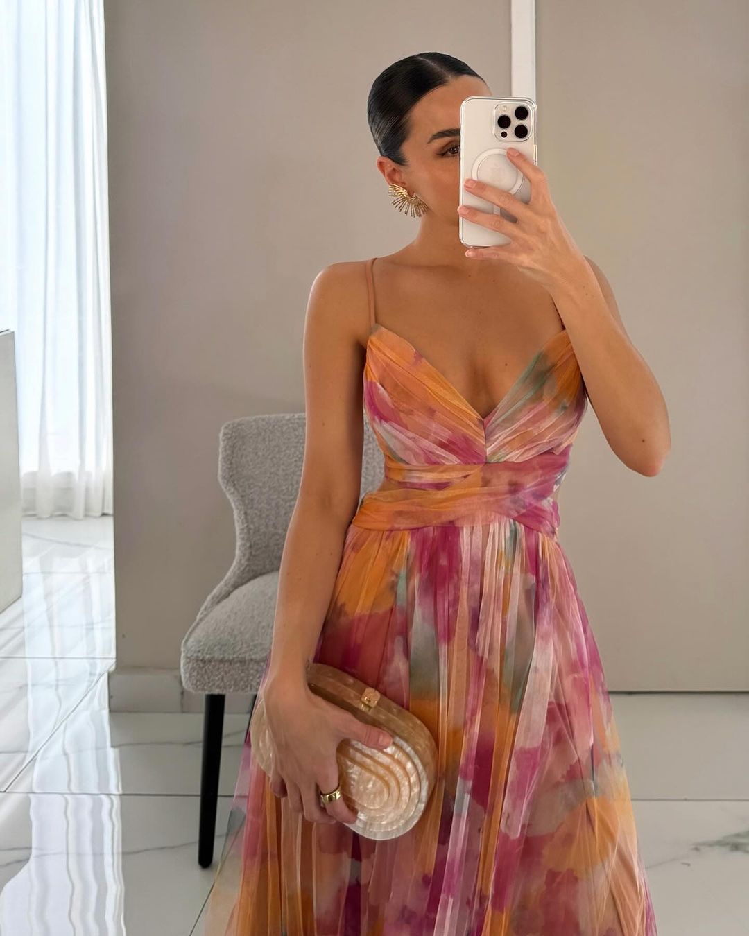CM | Donita- Elegante vestido largo con lazada y estampado