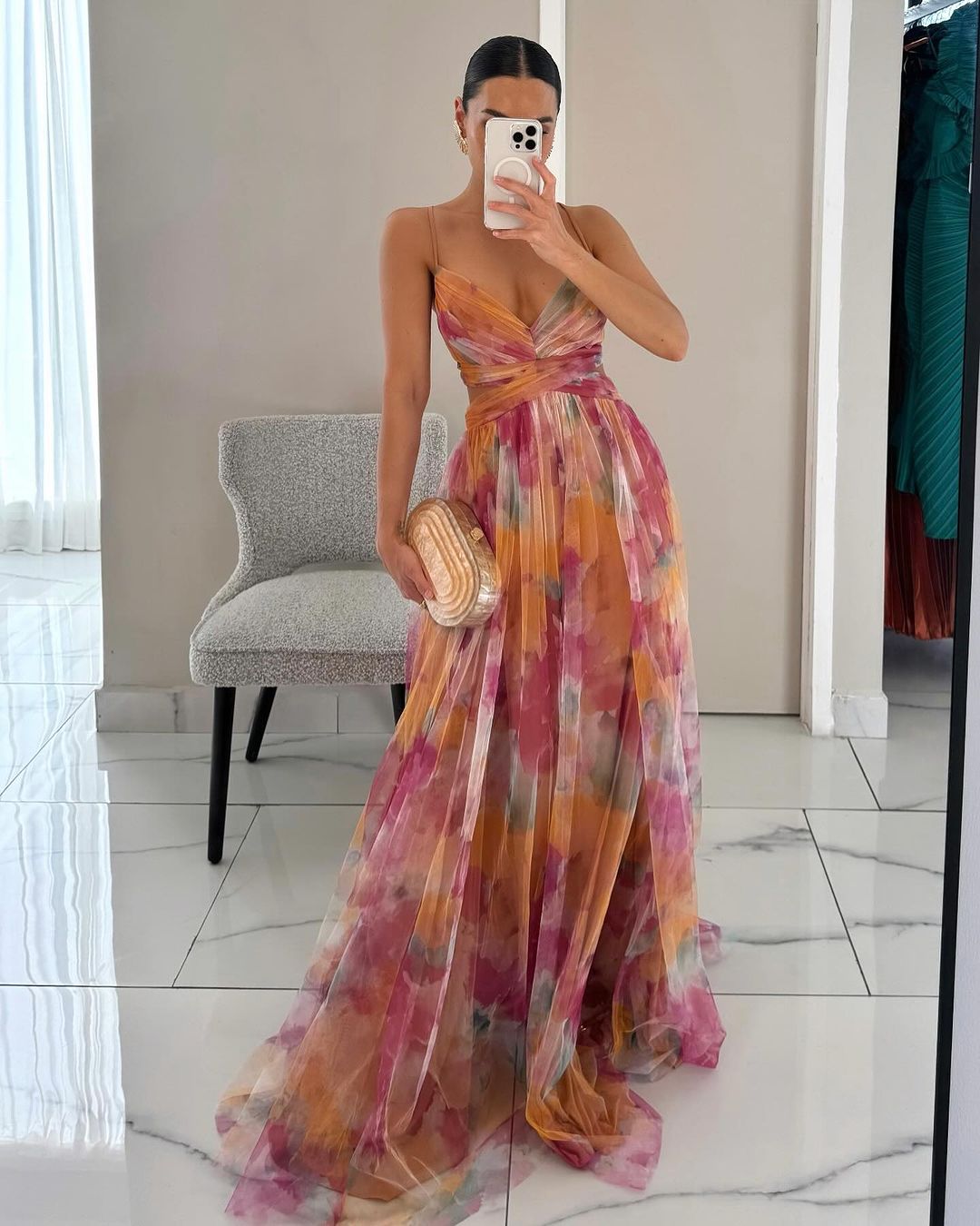 CM | Donita- Elegante vestido largo con lazada y estampado