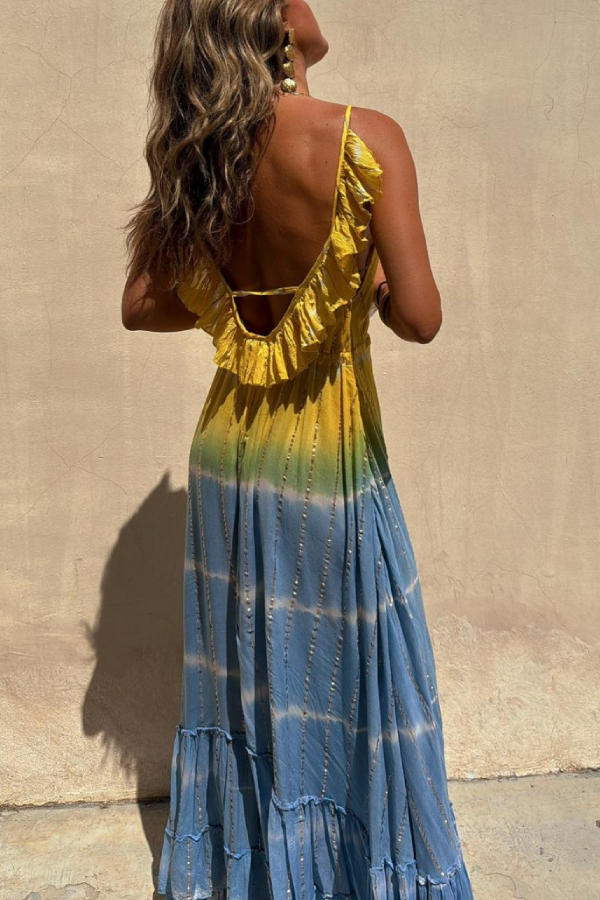 CM | Maxi Vestido Tie-Dye Lurex Dorado
