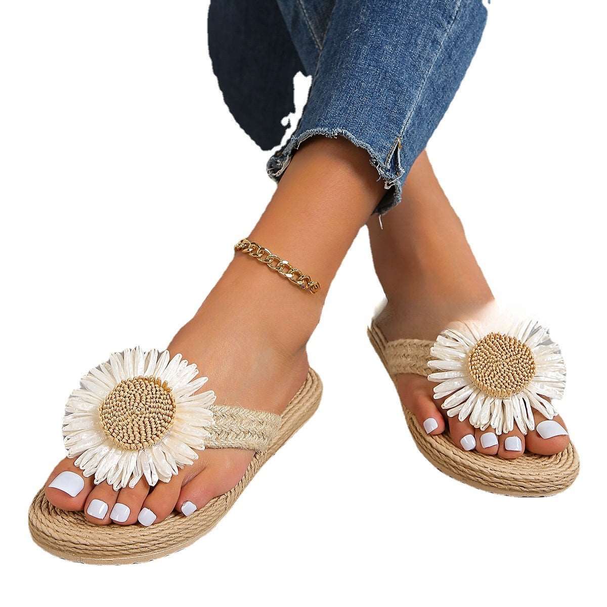 CM | Sandalias planas de mujer bohemias casuales con flor