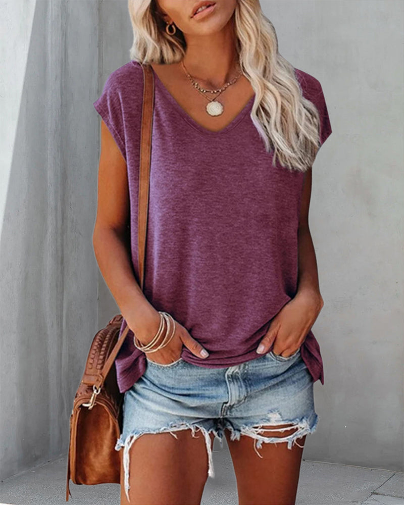 CM | Camiseta de tirantes monocolor con cuello en V y manga corta