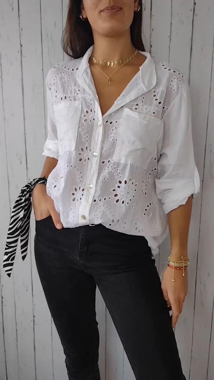 CM | Camisa monocolor con frente hueco de algodón y lino
