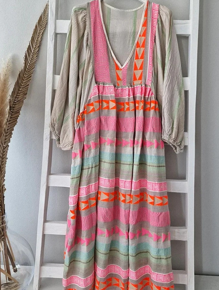 CM | Maxi vestido de manga larga con escote en V