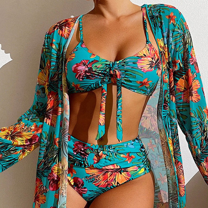 CM | Bikini floral de 3 piezas con toldo