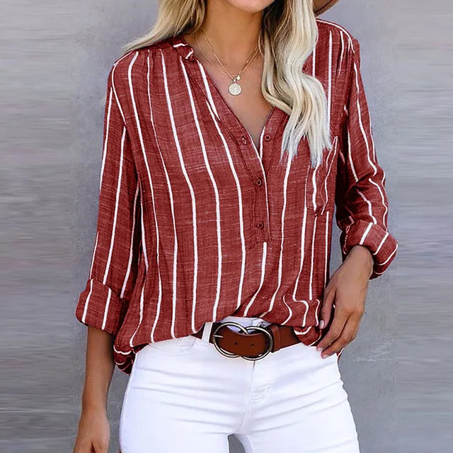 CM | Blusa casual de manga larga con rayas