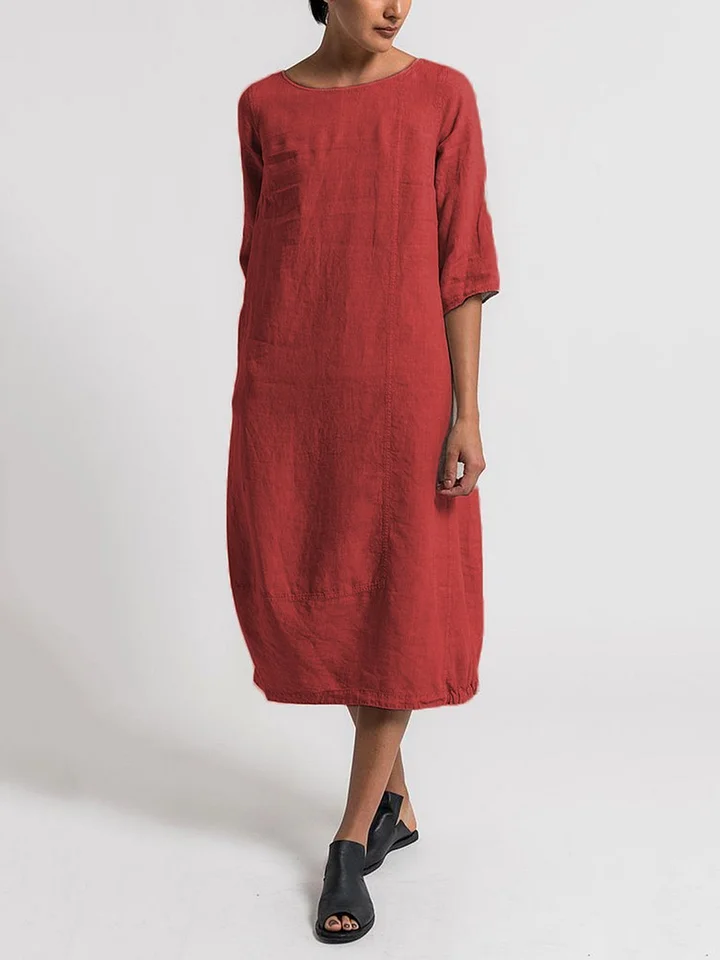 CM | Alice - Vestido informal monocolor con escote redondo y mangas 3/4