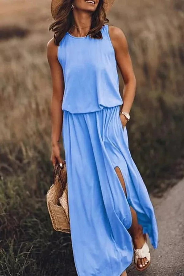 CM | Giselle Vestido maxi de corte holgado con abertura
