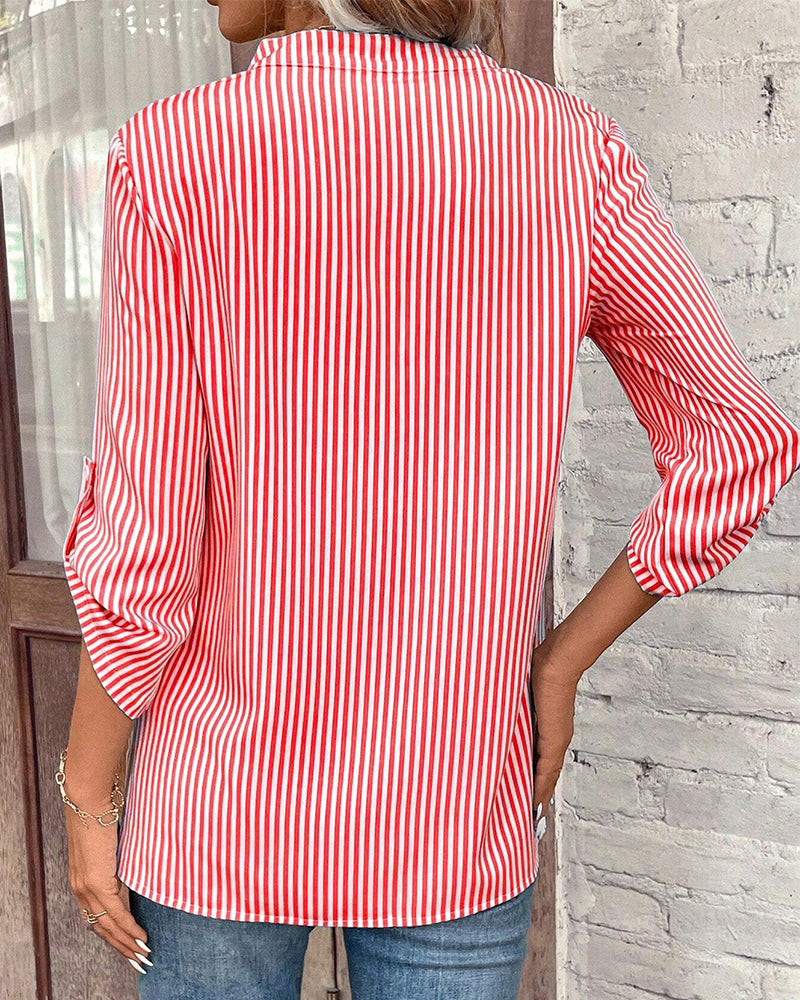 CM | Blusa casual con cuello en V y estampado de rayas